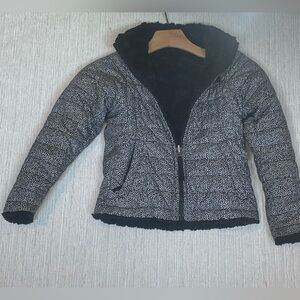 Girls The North Face Reversible Winter Puffer Jacket XS Black White Polka Dot